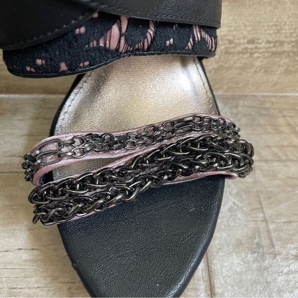 BKE Lace Open Toe Stiletto Sandals Size 7 Buckle Edgy Black Bikercore High Heels - Picture 7 of 12